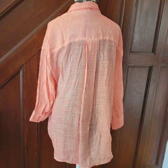 Cupio Womens Coral Button-Up Shirt 1X Lightweight Rayon Blend Long Sleeve Collar - Picture 2 of 7